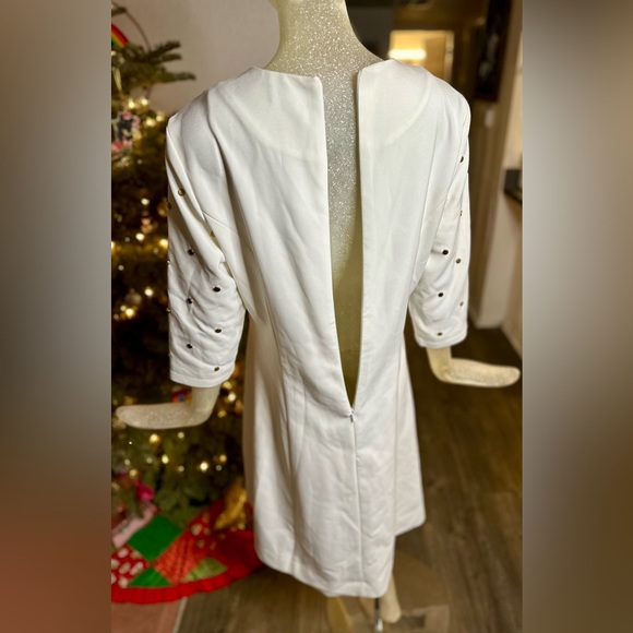 Wrong Side of Right White Long Sleeve Dress w/ Gold Studs. Size Large - Picture 11 of 15